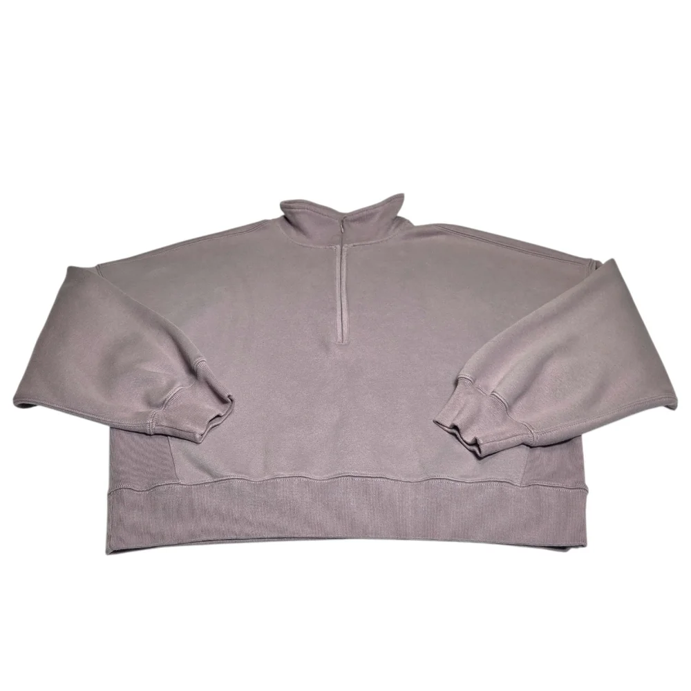 Abercrombie Sunday Half Zip Neutral Sweatshirt Taupe Gray Oversized A&F Max XL - Picture 4 of 13
